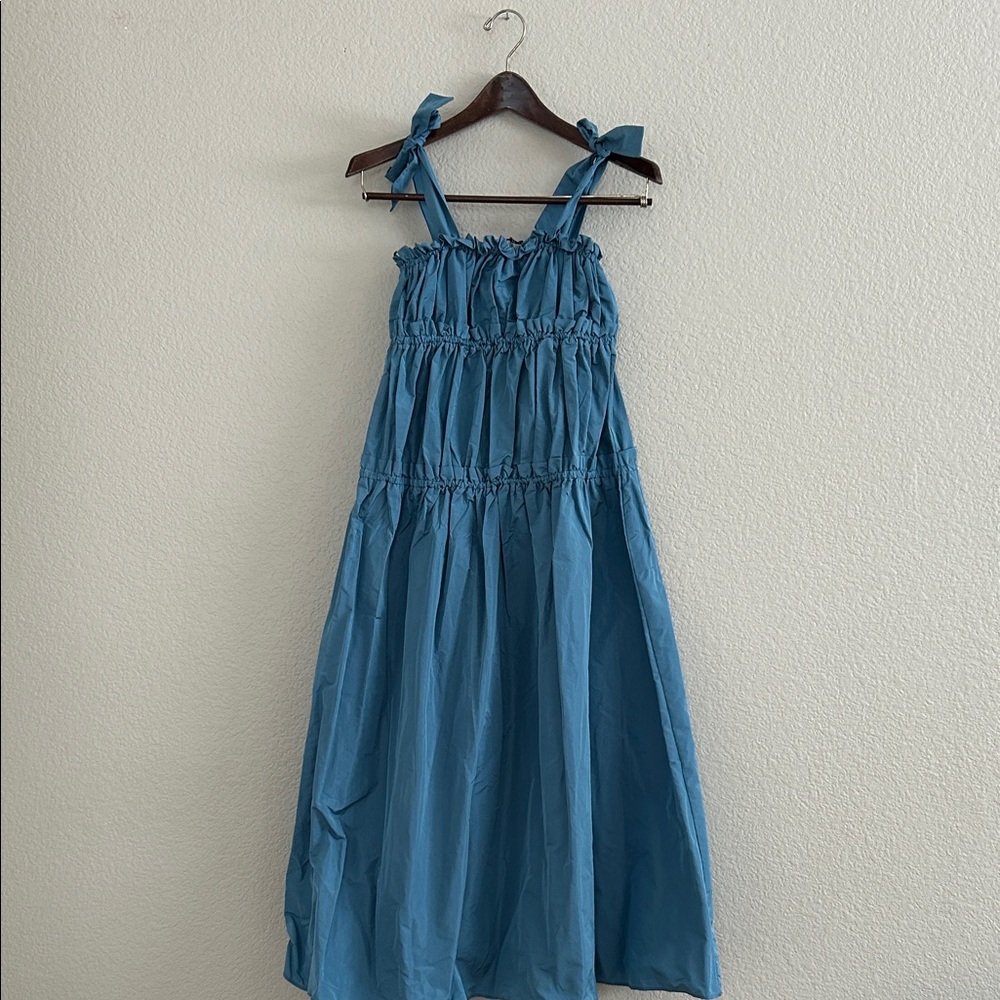 Zara Blue Ruched Sleeveless Dress